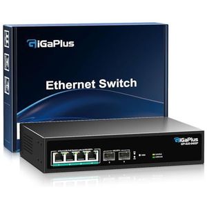 6-poorts 2.5 Gb onbeheerde PoE-switch met 4*2.5G Base-T PoE poorten, 2*10G SFP+ Uplink, 802.3af/at (PoE+), 60Gbps schakelcapaciteit, GigaPlus 2.5G PoE-switch voor 2.5 Gb NAS/PC, WiFi6-router
