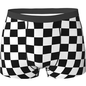 ZJYAGZX Zwart-wit geruite boxershorts voor heren - comfortabele onderbroek voor heren, ademend, vochtafvoerend, Zwart, S