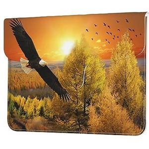 Golden Sunset Bald Eagle Print Lederen Laptop Sleeve Case Waterdichte Computer Cover Tas Voor Vrouwen Mannen