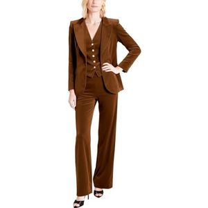 Fluwelen pak voor dames, 3-delige outfit, Nothed Revers, Vlevet, warme blazer en broek, pak set, vrijetijdskleding jas, Bruin, XS