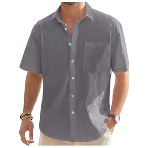 Herenoverhemden Met Korte Mouwen, Zomerlinnen Overhemd, Casual Overhemden, Linnen Overhemd Met Korte Mouwen, Overhemd Met Borstzak heren t-shirt(Light grey,XXXL)