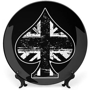 Zwarte Britse Vlag Schoppen Ace Poker Grappige Bone China Decoratieve Plaat Keramische Platen Craft Met Display Stand Decoratie Voor Thuiskantoor Muur
