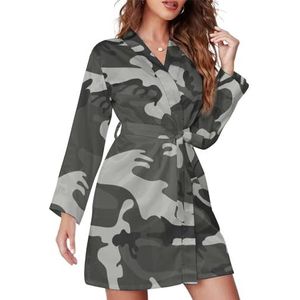 Grijze Camouflage Vrouwen Badjas Sjaal Kraag Loungewear Spa Badjas Lange Mouw Pyjama S