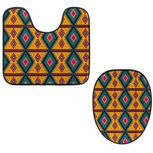 VAPOKF 2 stuks voetstuk badkamertapijten set, U-vormige contourmat en toiletdekselhoes, zachte antislip flanellen badkamermat toiletstoelhoes - geometrisch geel
