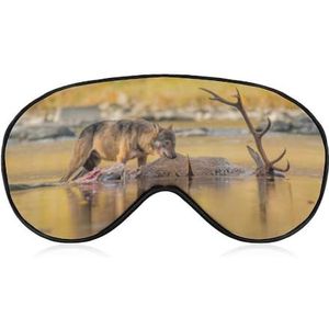 Wild Animal Grey Wolf Eating A Deer Sleep Mask met verstelbare riem, comfortabel zacht oogmasker slaaphulp, lichtblokkerende oogmaskers