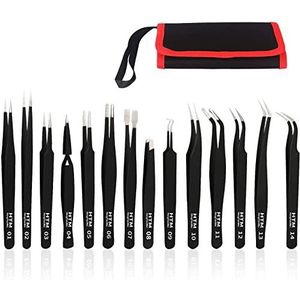 HengTianMei Precisie-pincet, ESD antistatische roestvrijstalen pincet, set voor ambacht, sieraden, elektronica, laboratoriumwerk (14 stuks)