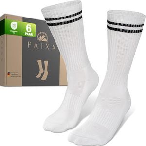 Premium tennissokken, sportsokken, wit, lange sokken voor heren 43-46 en dames 39-42, wandelsokken, trekkingsokken, hardloopsokken, katoenen sokken, gevoerd, ademend, huidvriendelijk, 3 of 6 paar,