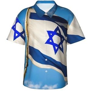 Klassiek Hawaïaans overhemd met Israëlische vlag voor mannen, button-down, tropische shirts, casual strandkleding, Zwart, XXL