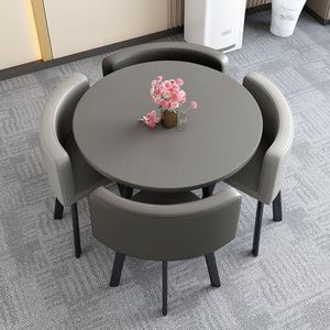 KFBJM Kantoorreceptie ronde tafel, moderne vergadertafel met stoelen, compacte moderne tafel uit het midden van de eeuw voor 2-4, huis, keuken, appartement