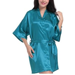OZLCUA Satijnen badjas voor dames satijnen badjassen pyjama pyjama nachtkleding nachtkleding halve mouw sexy casual nachtkleding badjas, Pauw, XXL (65-75kg)