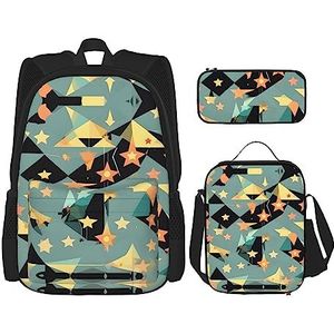 OdDdot Schoolrugzakset, reisrugzak, lichtgewicht boekentas, met lunchtas, etui - herfstbladeren Thanksgiving Day pompoenprint, Atomic Stars Retro Patroon, Eén maat, Schooltas Set