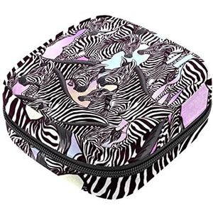 Maandverband Opbergtas, Vrouwelijke Product Pouches Draagbare Periode Kit Tas voor Meisjes Vrouwen Dames Zebra Patroon, Meerkleurig, 4.7x6.6x6.6 in/12x17x17 cm