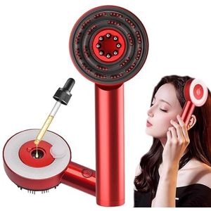Hoofdhuidmassageborstel, Shiatsu-haarhoofdhuidmassager, haarolie-applicator, 3 massagestanden + 10 minuten timing, draadloos en draagbaar, rood lichttherapie haarhoofdhuidmassager,Red