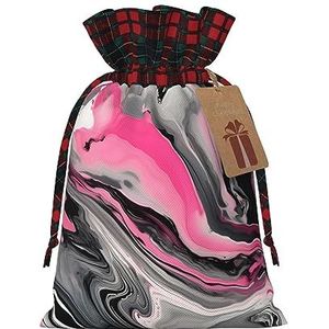 Roze Abstract Marmer Grijs Artistiek Chic Trekkoord Kerstcadeau Zakken, Patchwork Jute Pull-String Tassen, Herbruikbaar.
