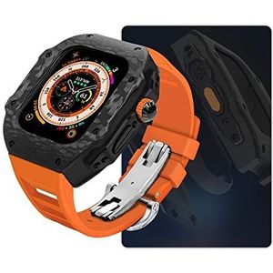 OFWAX Modificatie Kit Carbon Fiber Horloge Case, Voor Apple Watch Ultra 9 8 7 6 5 4 SE Metalen Bezel Mod Kit, Voor Iwatch 49MM 45MM 44MM Rubber Horloge Band Set, 44mm, agaat