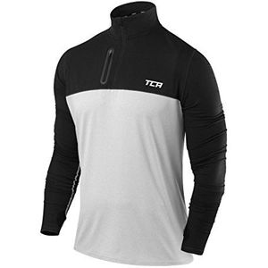 TCA sportshirt heren lange mouw - Sport shirt heren met halve rits - Sneldrogend fietsshirt heren - Hardloopshirt met voorzak - Sport t-shirt heren - Grijs/Zwart, S