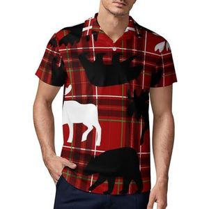 Plaid met zwart-wit eland en beren heren golfpoloshirt slim fit T-shirts korte mouw casual print tops 4XL