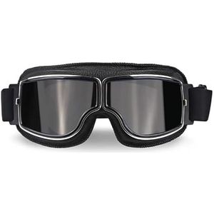 Opvouwbare retro motorcrossbril Vintage lederen motorbril Winddicht ademend Moto fietshelm scooterbril(Size:Brown Lenses)
