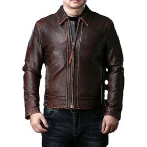 Hgvcfcv Lederen Jas Voor Mannen Motorfiets Kleding Man Jas Slim Fit Mannen Vintage Stand Kraag Lederen Jas, 9, L