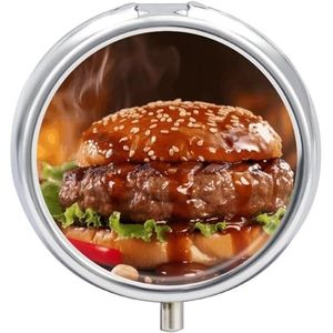 Pillendoosje 3 compartimenten medicijnpillenetui, hamburger steak fastfood kleine pillenetui voor portemonnee en zak, draagbare pillenhouder, ronde pillenhouder, mini-pillenorganizer voor op reis of