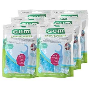 6 x GUM Easy Floss tandzijde, inclusief houder, interdentale floss-sticks