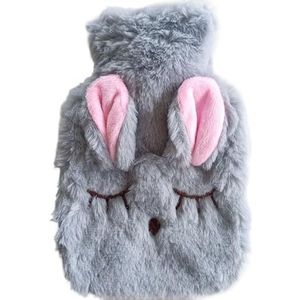 Warmwaterkruik 2 stuks herbruikbare winter warme warmte handwarmer PVC stress pijnverlichting therapie warmwaterkruik zak met gebreide zachte konijn gezellige hoes warmwaterzak (grijs)