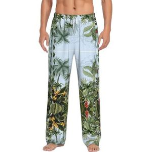 Groene Palmbladeren Mannen Lange Lounge Wear Broek Nachtkleding Pyjama Bodems Nachtkleding Met Zakken En Trekkoord, Wit, L