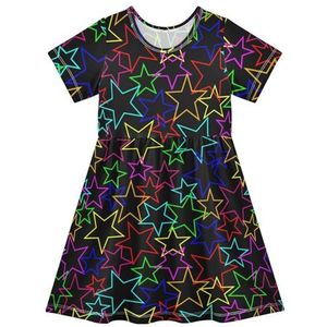 LI ZHI XIN Meisjes Jurk Kinderen Zomer Korte Mouw Ronde Hals Casual Jurken voor Leeftijd 2-8 Kleurrijke Sterren Patroon, Meerkleurig, 2 jaar