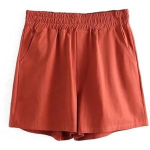 Pegsmio Vrouwen Elastische Hoge Taille Zakken Aan Beide Zijden Zomer Katoen Buitenkleding Shorts, Koraal Rood, 3XL