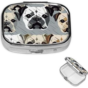 Pillendoosje pillendoosje 2 compartimenten kleine pillenorganizer voor portemonnee en zak reizen pillendoos Amerikaanse bulldog hoofd schattige medicijnorganisator pillencontainer houder om vitamines