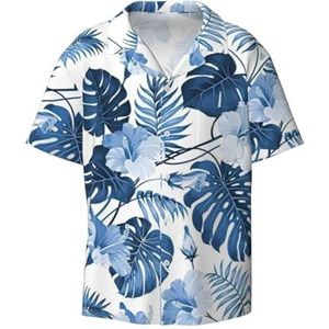 YJxoZH Blauwe Bloem Tropische Print Heren Jurk Shirts Casual Button Down Korte Mouw Zomer Strand Shirt Vakantie Shirts, Zwart, S
