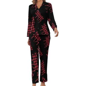 Plaid Moose Lumberjack Rood Zwart Dames Pyjama Set Gedrukt Pj Set Nachtkleding Pyjama Loungewear Sets M
