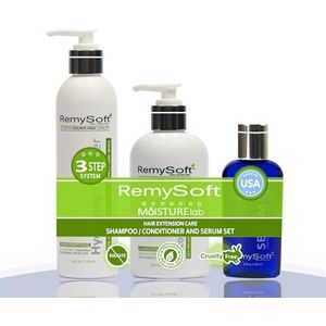 RemySoft RemySoft Moisturelab System - Veilig voor haarextensies, Weaves en pruiken - Salon Formula Shampoo, Conditioner & Serum - Zachte sulfaatvrije Later