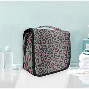 Hangende opvouwbare toilettas roze luipaardprint make-up reisorganizer tassen tas voor vrouwen meisjes badkamer