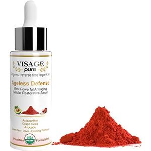 Ageless Defense -Cellular Restorative Astaxanthine Face Serum -by Visage Pure-Astaxanthine en Resveratrol Anti-aging Serum. Beschermt de huid tegen veroudering-organisch-arts Geformuleerd-Onderzoek