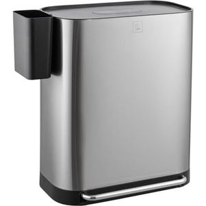 SVITA MLT2X30 Vuilnisemmer, 2 x 30 liter, pedaalemmer, afvalemmer 60 liter met 2 vakken met extra vak, vrijstaand met deksel inclusief binnenemmer, voor de keuken, zilver