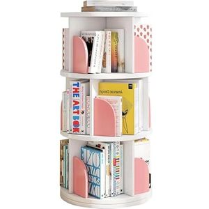 Boekenplank Boekenkast Boekenrek 360° Draaibare Boekenplank 3-laags Boekenplanken Houten Boekenkast Voor Thuiskantoor Vloerstaande Boekenplank Boekenplanken Boekenkasten (Color : Pink+White, Size :