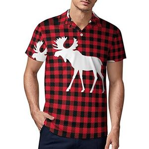 Moose Buffalo Plaid Set Heren Golf Polo-Shirt Zomer Korte Mouw T-Shirt Casual Sneldrogende Tees 5XL