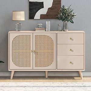 Idemon Eetkamer Woonkamer Dressoir Commode Staande Kast Opslag TV-Tafel Met Deuren en Laden Grote Opbergruimte Offwhite Crème Breedte 120 cm
