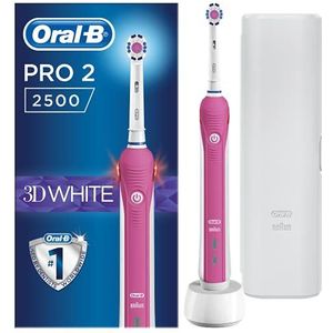 Oral-B Pro 2500 3D White Electric Oplaadbare tandenborstel met Travel Case Aangedreven door Brown - Pink by Oral-B