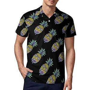 Bass Face Pineapple golfpoloshirt voor heren, zomer, korte mouwen, casual sneldrogende T-shirts, M
