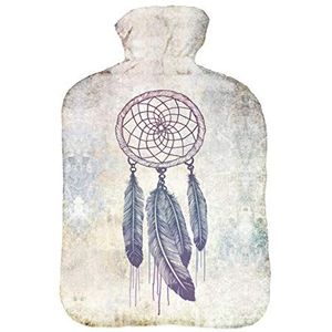 Warmwaterkruik met zachte fleece bekleding van rubber met deksel 2 liter mooie fleece deken Dreamcatcher 3 [092]