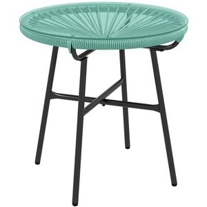 Outsunny Ronde salontafel voor de tuin, van hars, rotanlook, metaal en dienblad van gehard glas, Ø 50 x 50 cm, groen