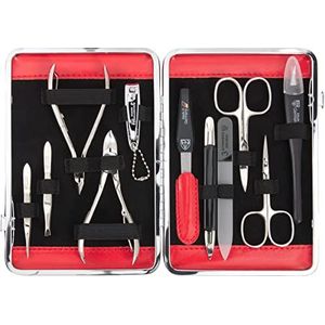 DREI SCHWERTER Germany manicureset 'Fano' nagelset met nagelschaar, huidschaar, nageltang en nog veel meer - 11-delig in stevig frame etui - rood