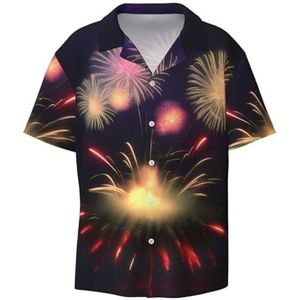 EdWal Explosie Vuurwerk 3D Print Heren Korte Mouw Button Down Shirts Casual Losse Fit Zomer Strand Shirts Heren Jurk Shirts, Zwart, 4XL