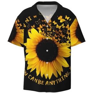 OdDdot Overhemden voor heren, met vlinder- en zonnebloemprint, atletisch, slim fit, korte mouwen, casual, zakelijk, overhemd met knopen, Zwart, 3XL