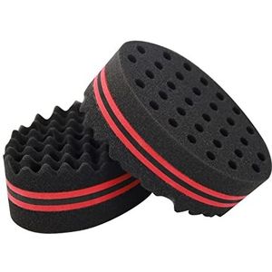 2 stuks grote en kleine gaatjes haar spons borstels, Afro Coils haar krullen borstels, kappers golf haar spons borstel, dubbele zijden haarborstels voor dreads, thuis en kapper