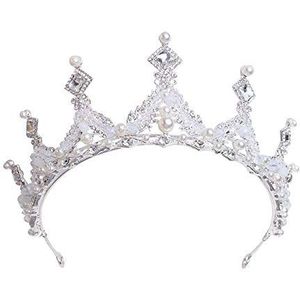 Glanzende kristallen strasssteentjes kroon, tiara, hoofdtooi voor vrouwen en meisjes, verjaardagsfeest, bruid, eindejaarsbal (zilver)