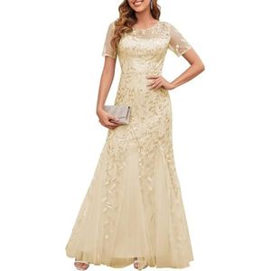 KIYNE Dames tule moeder van de bruid jurken met mouwen sprankelende pailletten zeemeermin formele avondjurk, Champagne, 32