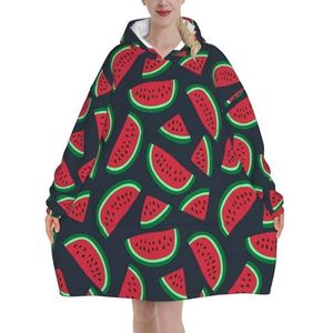 Dekenhoodie, cavia's en cupcakes, draagbare hoodie, sweatshirtdeken, superzachte deken met capuchon voor dames en heren, Rode Watermeloen, 320g Flannel Thick Blanket Hoodie
